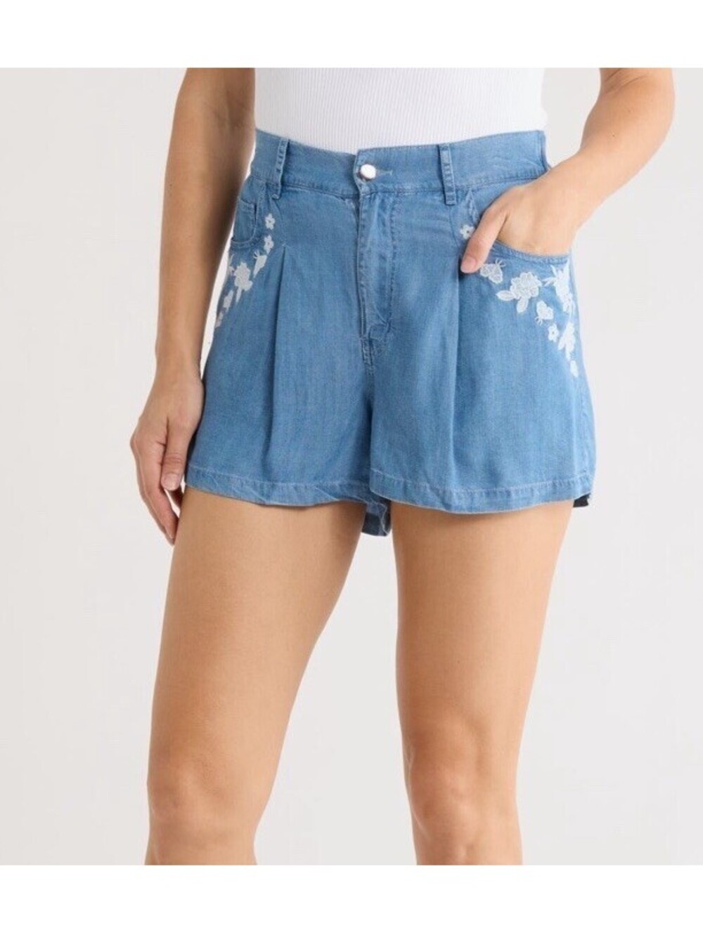 Tahari $68 Womens Tencel Floral Embroidered Shorts Size Large
